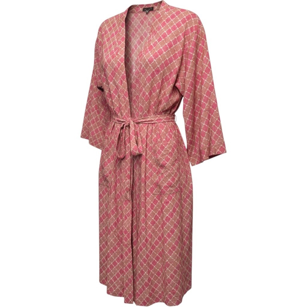 Lilla P Womens Robe OS Pink Orange Geometric Tile Print Cotton Boho Loungewear